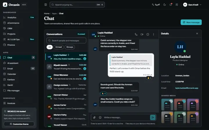 Chat app with conversations and a message thread