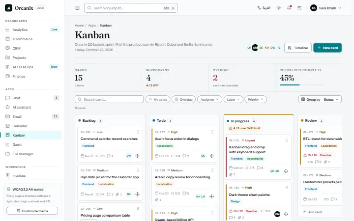 Kanban board with columns of task cards